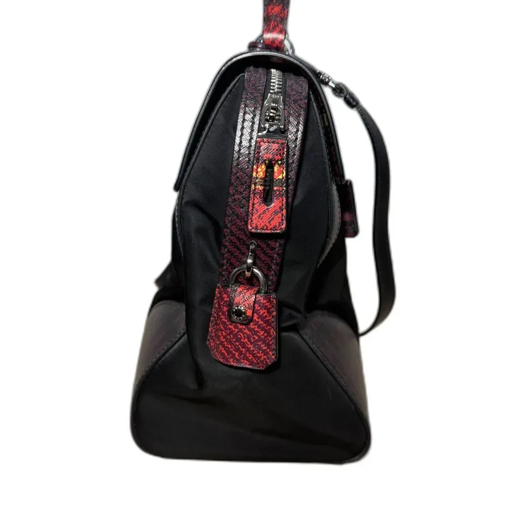 Prada Tessuto Nylon Saffiano Tartan Print Satchel - Red/Purple